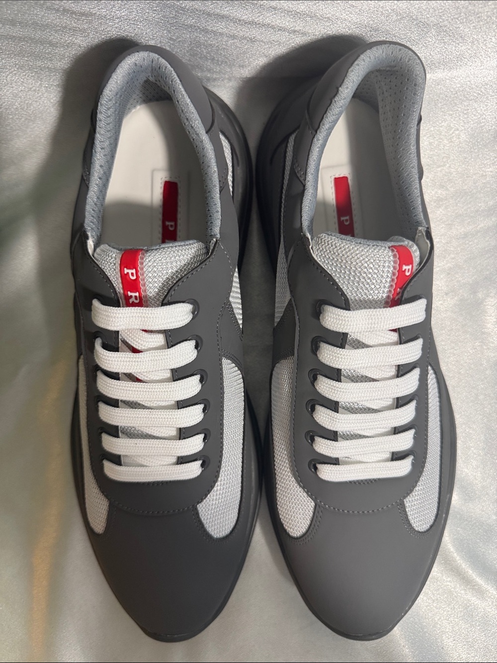 Prada Men's American Cup Gray and White Rubber Low-Top Sneakers - Picture 8 of 11